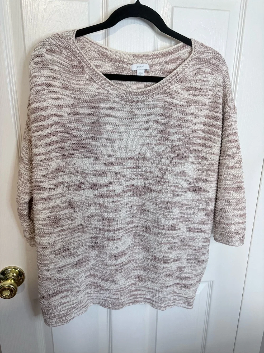 J. Jill Pure Jill Marled Knit Sweater Tunic Top Taupe Cream Size Large